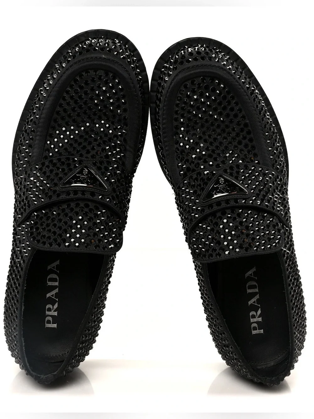Prada Crystal Satin Black Studded Loafers Men’s US 10.5